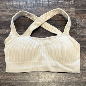Buffbunny Seamless cross back Cream Ribbed Women's sports bra